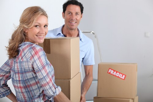 Organised boxes and household items in temporary storage in Grangepark