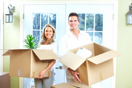 Packed furniture and boxes in a Grangepark short-term storage unit